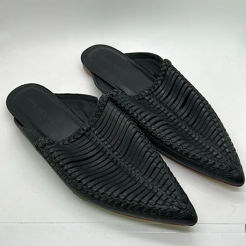 Ulla Johnson Black Leather Pointed Toe Mules Slides Shoes **Sz 40/US 10** 🌺🌺 - Picture 1 of 7